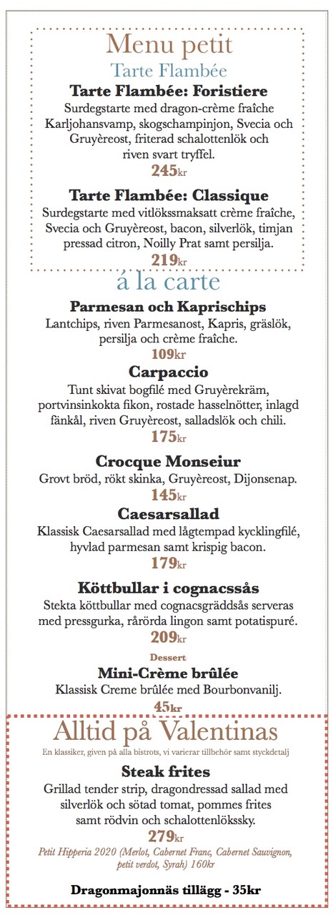 Valentinas lilla meny för tisdag och onsdag